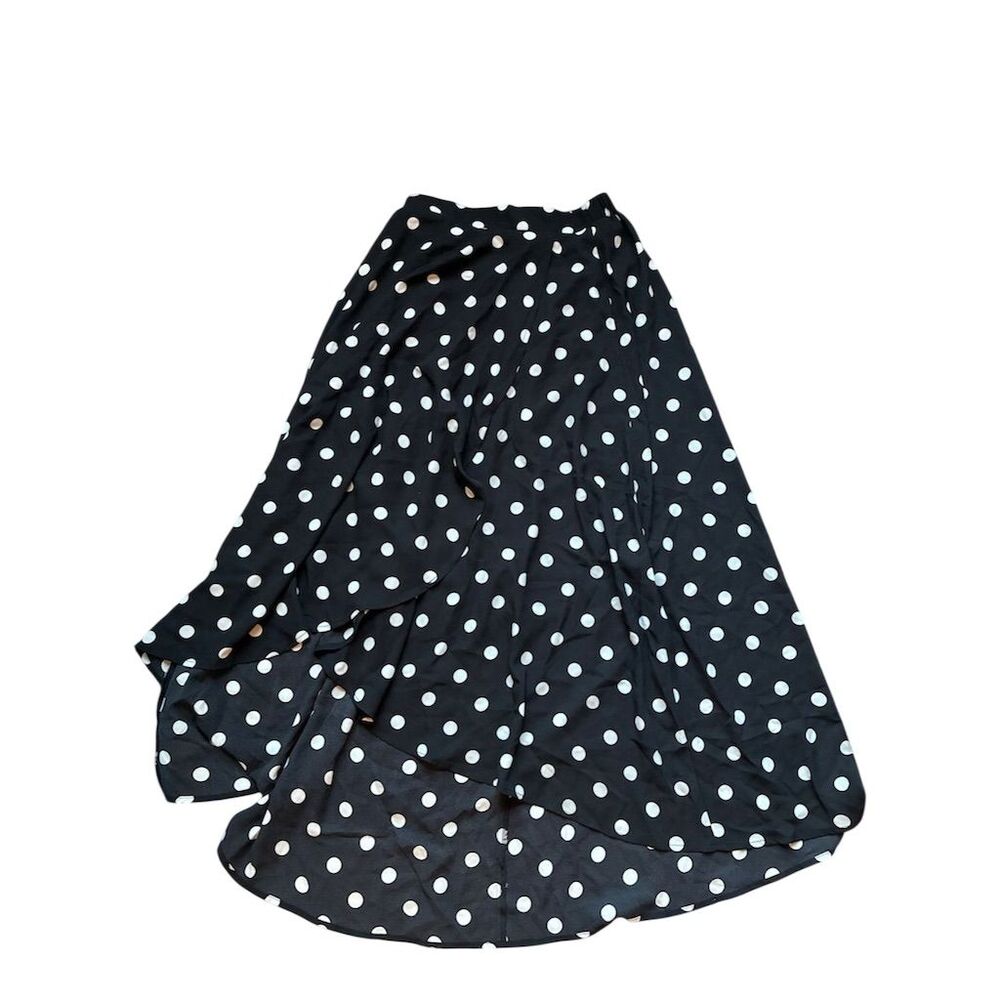 Marled Women's XS Black Polka‎ Dot A-Line Long Skirt Elastic Waist